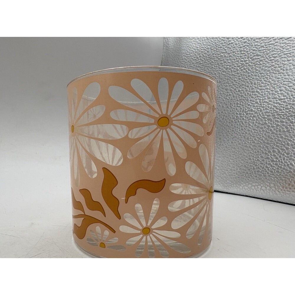 Vintage Style Floral Glass Vase Candle Holder Peach Orange Daisy Retro Decor